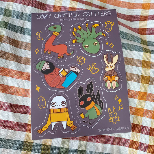 Cozy Cryptic Critters 5x7 Sticker Sheet