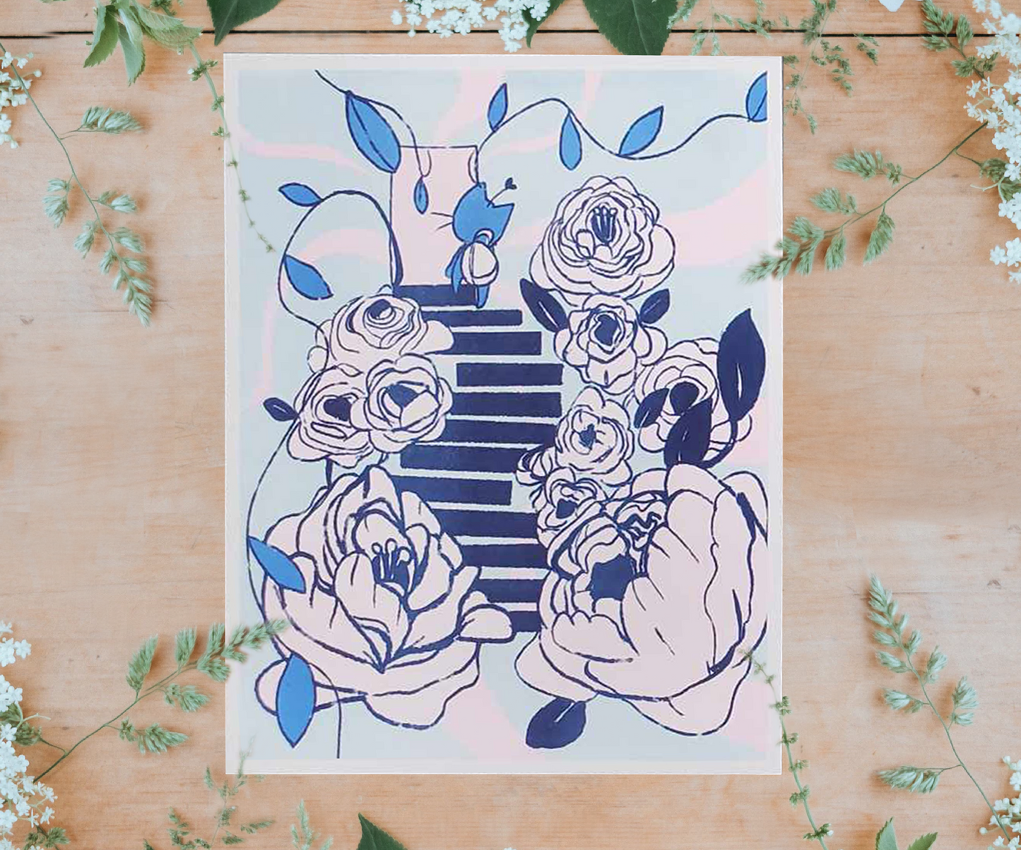 "Peony Stairs" 8.5x11 Riso Print