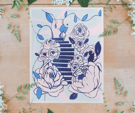 "Peony Stairs" 8.5x11 Riso Print