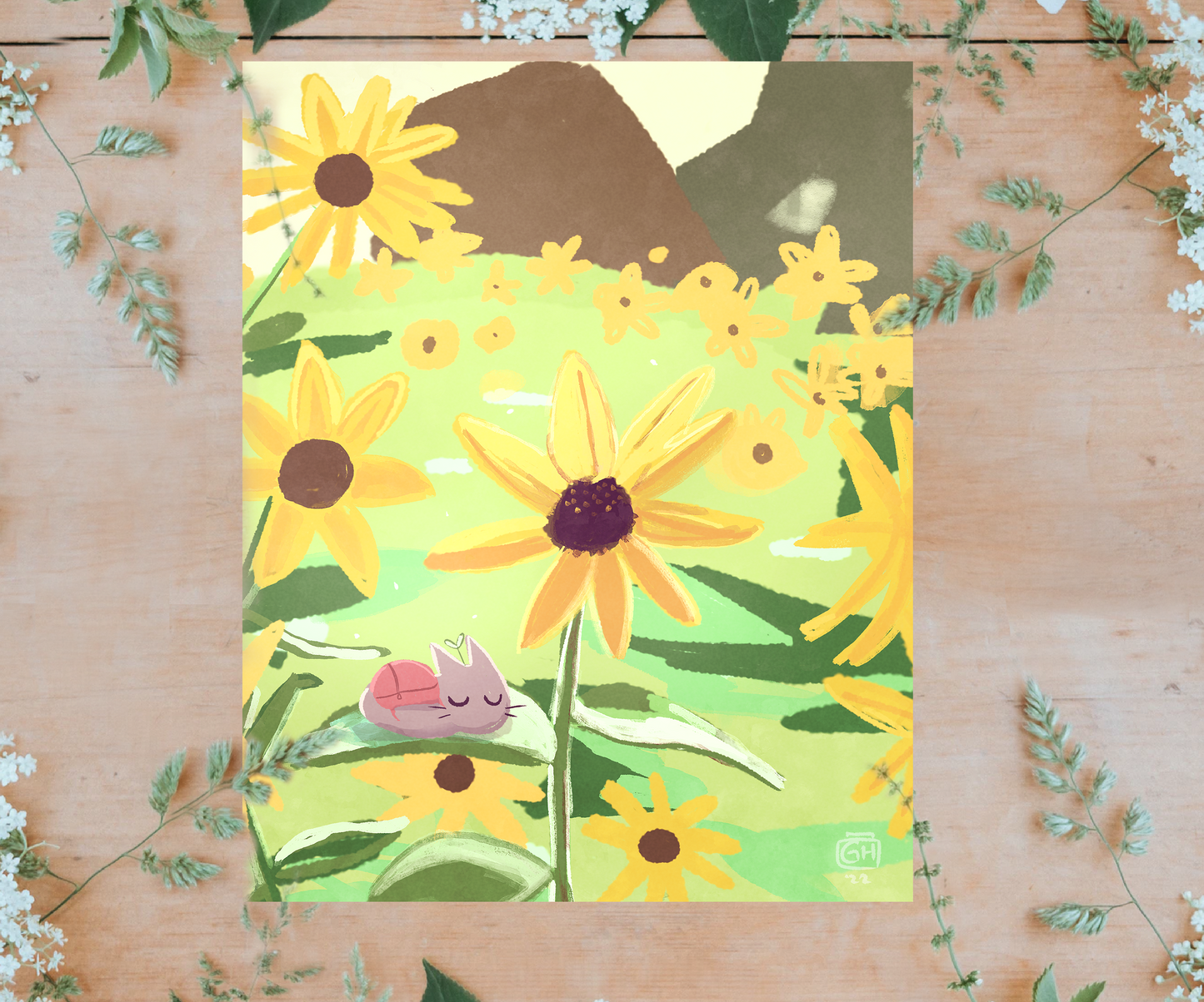 "Bathing in Sunflowers" Digital Painting 8.5x11 Print