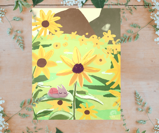 "Bathing in Sunflowers" Digital Painting 8.5x11 Print