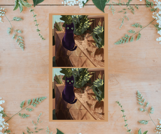 "Black Cat Blep" Digital Painting 6x11 Print