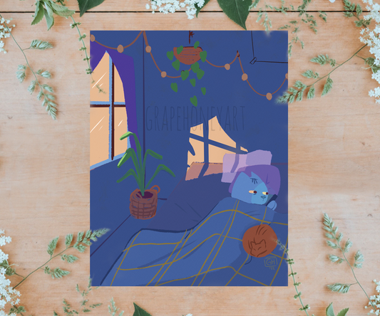 "Vibing in Bed" Digital Painting 8.5x11 Print
