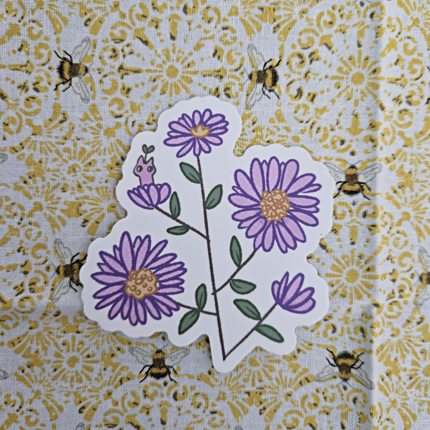 Asters Sprout Cat Sticker